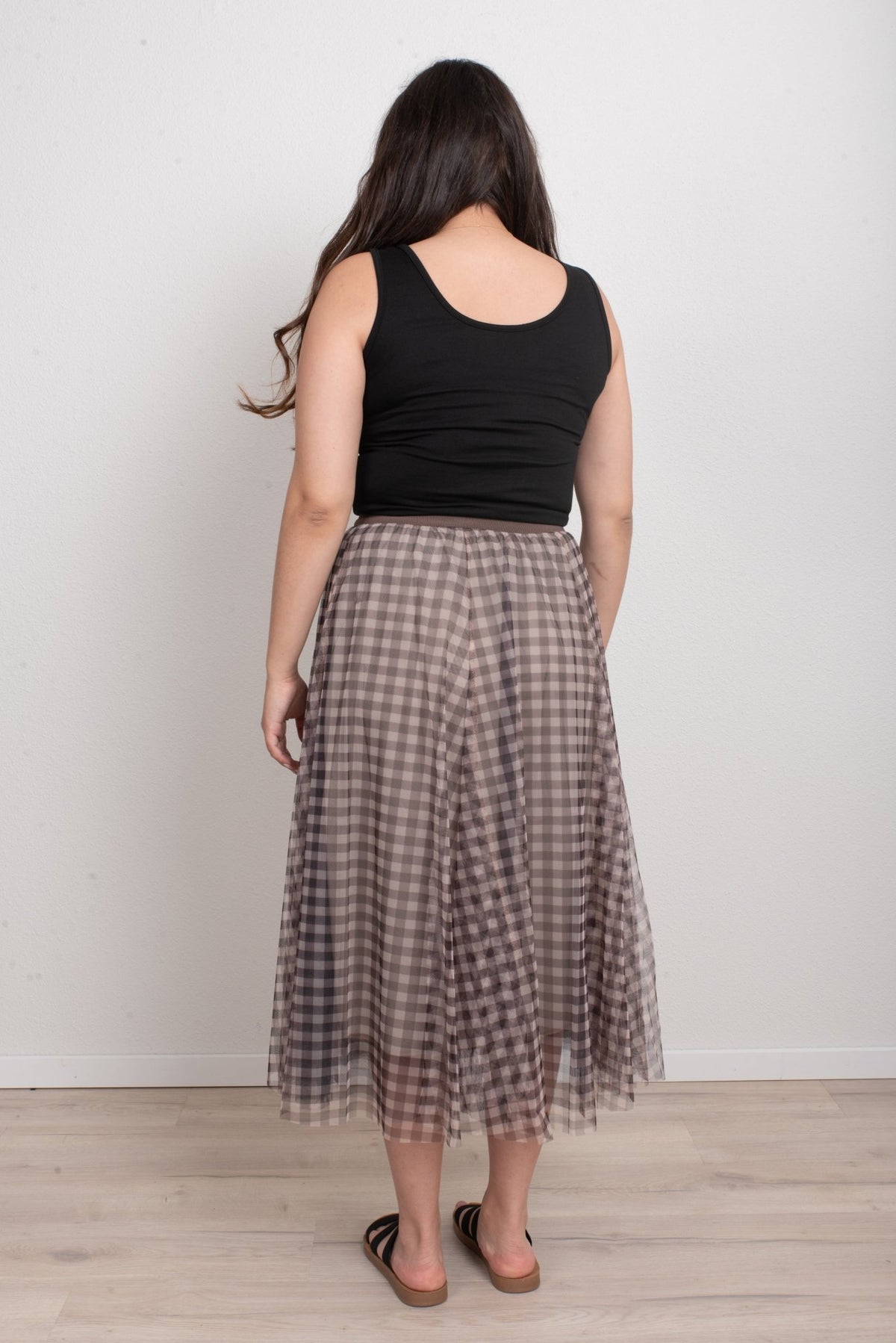 FAIRYTALE 3 LAYER TULLE MESH SKIRT CHECK CHOCOLATE_by_DUNE ROAD_women's_in_New Zealand_ FAIRYTALE 3 LAYER TULLE MESH SKIRT CHECK CHOCOLATE _