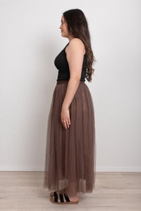 FAIRYTALE 3 LAYER TULLE MESH SKIRT CHOCOLATE_by_DUNE ROAD_women's_in_New Zealand_ FAIRYTALE 3 LAYER TULLE MESH SKIRT CHOCOLATE _