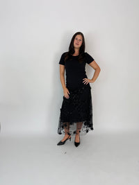 DUNE ROAD_FAIRYTALE FLORAL TULLE MESH SKIRT BLACK _ FAIRYTALE FLORAL TULLE MESH SKIRT BLACK _ Ebony Boutique NZ