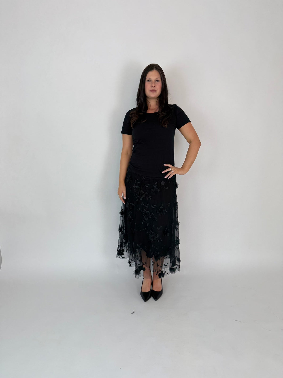 DUNE ROAD_FAIRYTALE FLORAL TULLE MESH SKIRT BLACK _ FAIRYTALE FLORAL TULLE MESH SKIRT BLACK _ Ebony Boutique NZ