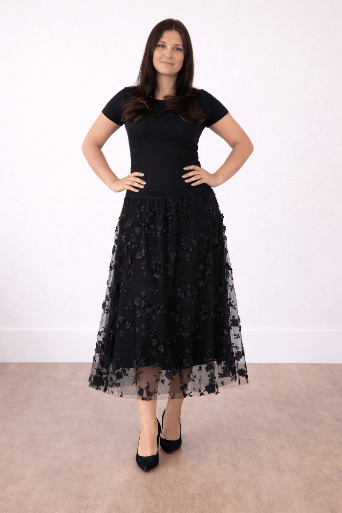 FAIRYTALE FLORAL TULLE MESH SKIRT BLACK_by_DUNE ROAD_women's_in_New Zealand_ FAIRYTALE FLORAL TULLE MESH SKIRT BLACK _