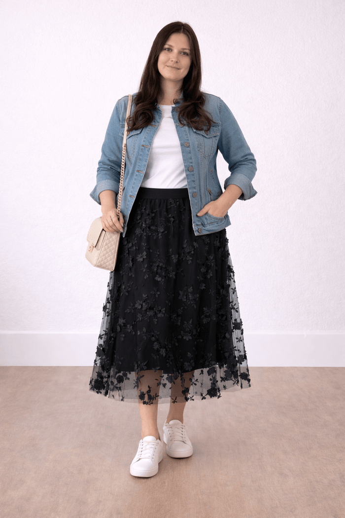 FAIRYTALE FLORAL TULLE MESH SKIRT BLACK_by_DUNE ROAD_women's_in_New Zealand_ FAIRYTALE FLORAL TULLE MESH SKIRT BLACK _