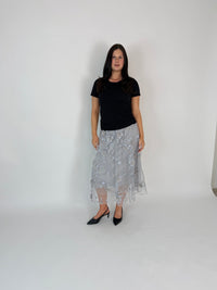 DUNE ROAD_FAIRYTALE FLORAL TULLE MESH SKIRT GREY _ FAIRYTALE FLORAL TULLE MESH SKIRT GREY _ Ebony Boutique NZ
