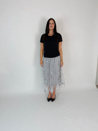 DUNE ROAD_FAIRYTALE FLORAL TULLE MESH SKIRT GREY _ FAIRYTALE FLORAL TULLE MESH SKIRT GREY _ Ebony Boutique NZ