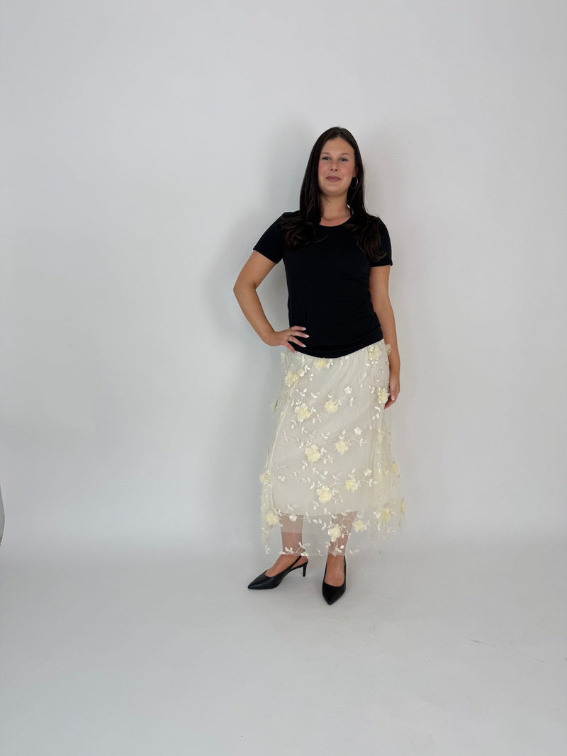 DUNE ROAD_FAIRYTALE FLORAL TULLE MESH SKIRT IVORY _ FAIRYTALE FLORAL TULLE MESH SKIRT IVORY _ Ebony Boutique NZ