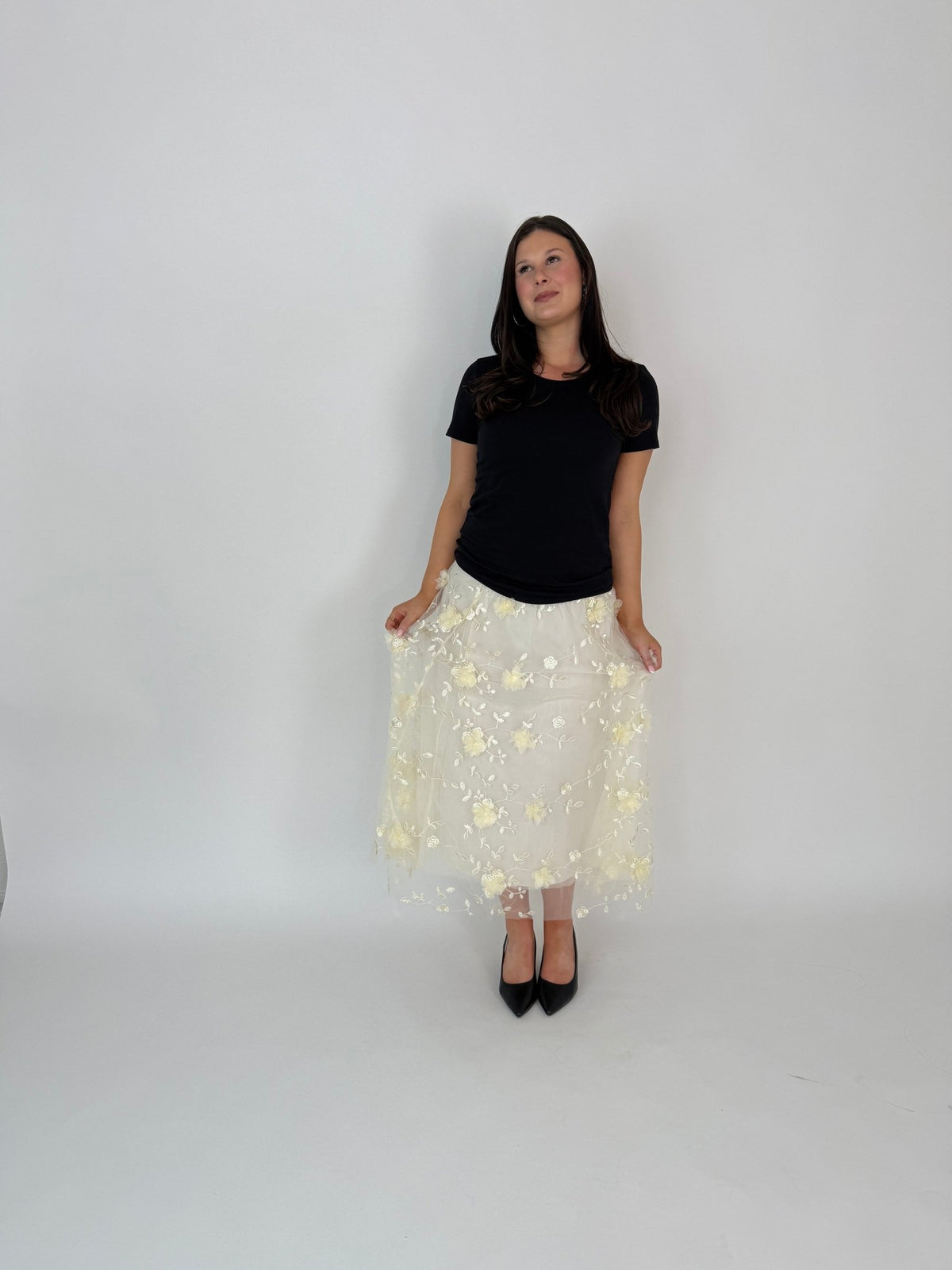 DUNE ROAD_FAIRYTALE FLORAL TULLE MESH SKIRT IVORY _ FAIRYTALE FLORAL TULLE MESH SKIRT IVORY _ Ebony Boutique NZ