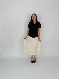 DUNE ROAD_FAIRYTALE FLORAL TULLE MESH SKIRT IVORY _ FAIRYTALE FLORAL TULLE MESH SKIRT IVORY _ Ebony Boutique NZ