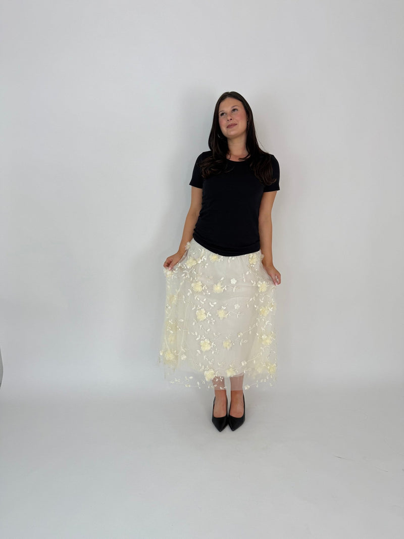 DUNE ROAD_FAIRYTALE FLORAL TULLE MESH SKIRT IVORY _ FAIRYTALE FLORAL TULLE MESH SKIRT IVORY _ Ebony Boutique NZ