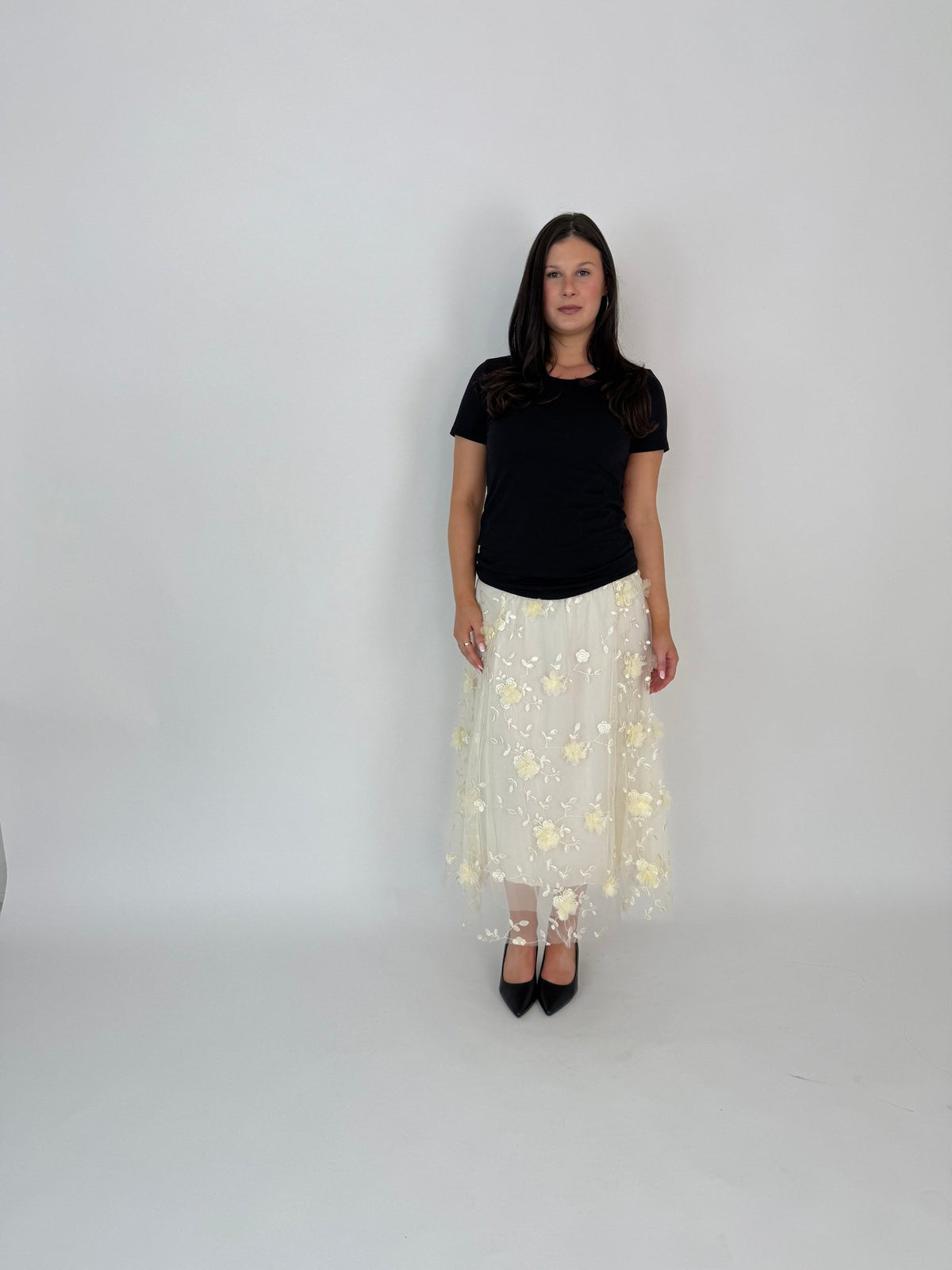 DUNE ROAD_FAIRYTALE FLORAL TULLE MESH SKIRT IVORY _ FAIRYTALE FLORAL TULLE MESH SKIRT IVORY _ Ebony Boutique NZ