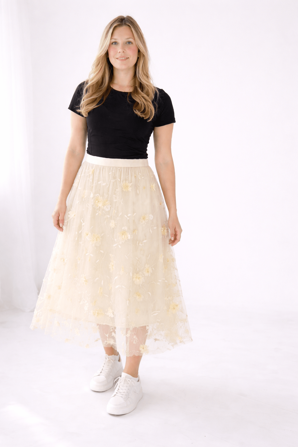 FAIRYTALE FLORAL TULLE MESH SKIRT IVORY_by_DUNE ROAD_women's_in_New Zealand_ FAIRYTALE FLORAL TULLE MESH SKIRT IVORY _