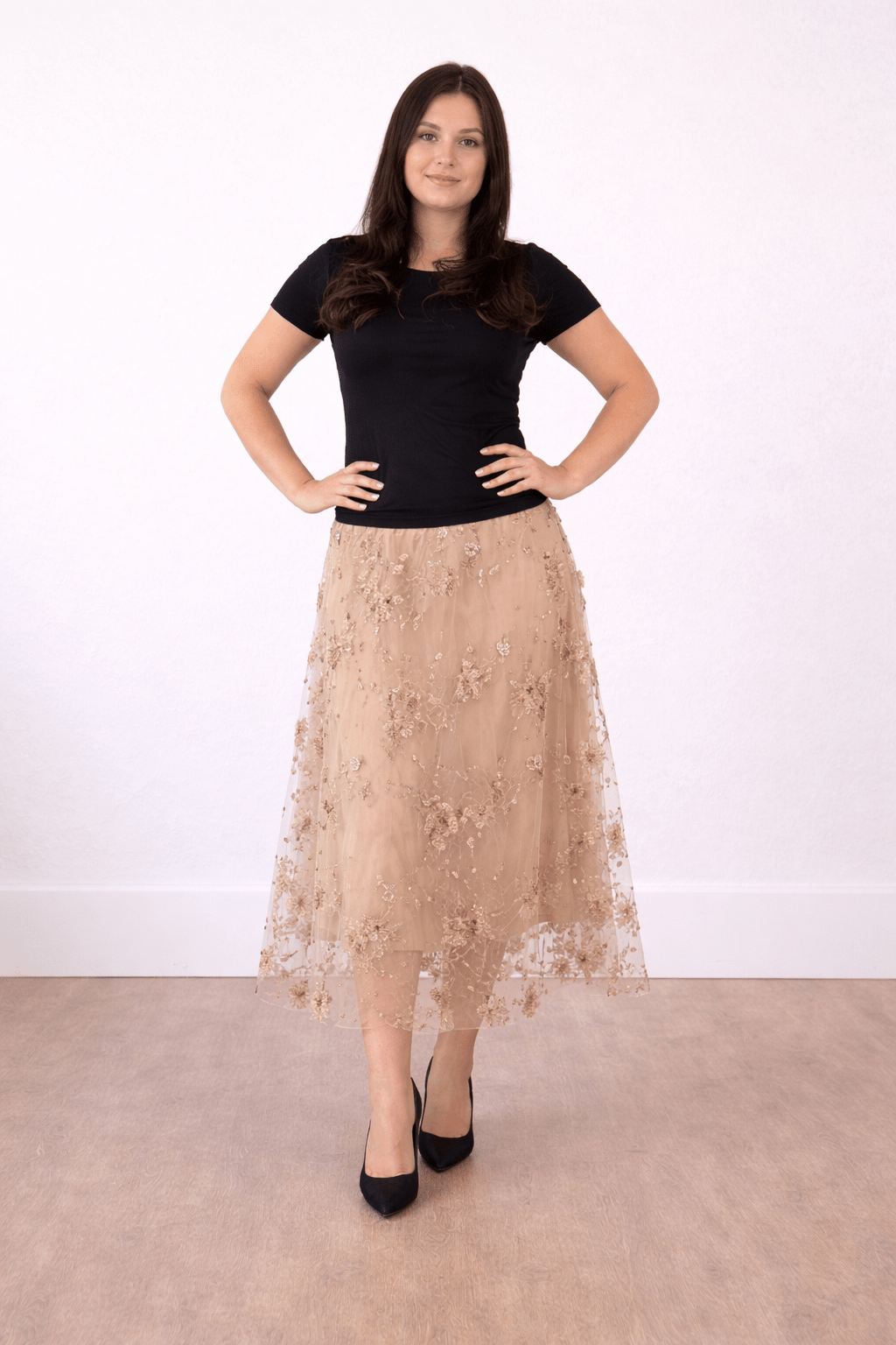 FAIRYTALE FLORAL TULLE MESH SKIRT LATTE_by_DUNE ROAD_women's_in_New Zealand_ FAIRYTALE FLORAL TULLE MESH SKIRT LATTE _