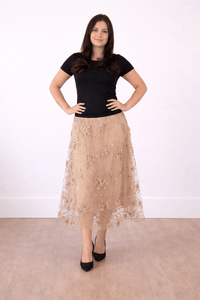 FAIRYTALE FLORAL TULLE MESH SKIRT LATTE_by_DUNE ROAD_women's_in_New Zealand_ FAIRYTALE FLORAL TULLE MESH SKIRT LATTE _
