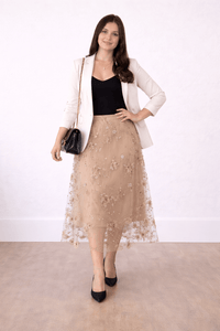 FAIRYTALE FLORAL TULLE MESH SKIRT LATTE_by_DUNE ROAD_women's_in_New Zealand_ FAIRYTALE FLORAL TULLE MESH SKIRT LATTE _