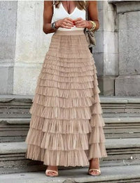 DUNE ROAD_FAIRYTALE TIERED RUFFLE TULLE MESH SKIRT BEIGE _ FAIRYTALE TIERED RUFFLE TULLE MESH SKIRT BEIGE _ Ebony Boutique NZ