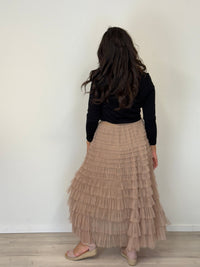 DUNE ROAD_FAIRYTALE TIERED RUFFLE TULLE MESH SKIRT BEIGE _ FAIRYTALE TIERED RUFFLE TULLE MESH SKIRT BEIGE _ Ebony Boutique NZ