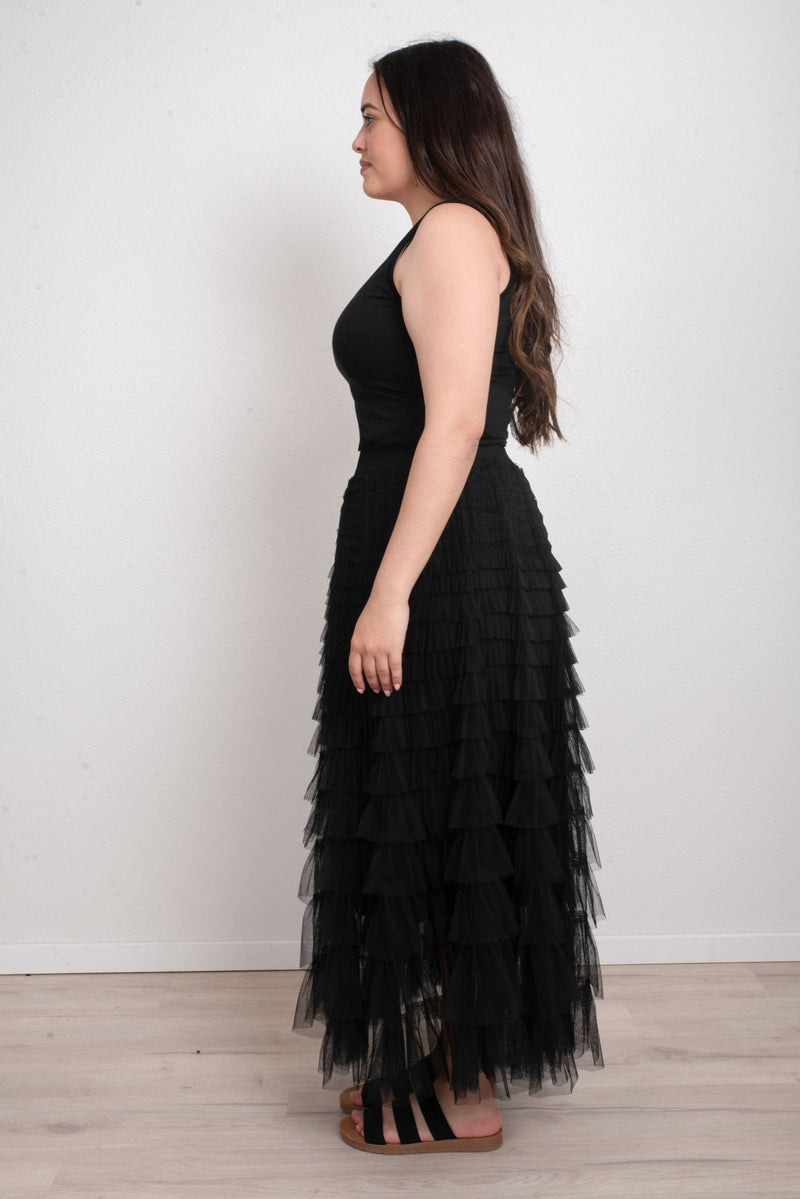 DUNE ROAD_FAIRYTALE TIERED RUFFLE TULLE MESH SKIRT BLACK _ FAIRYTALE TIERED RUFFLE TULLE MESH SKIRT BLACK _ Ebony Boutique NZ