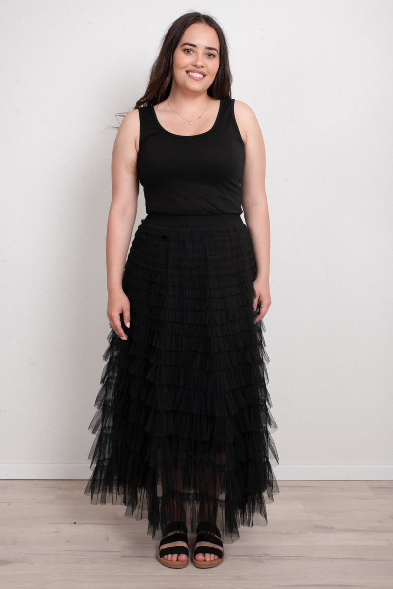 DUNE ROAD_FAIRYTALE TIERED RUFFLE TULLE MESH SKIRT BLACK _ FAIRYTALE TIERED RUFFLE TULLE MESH SKIRT BLACK _ Ebony Boutique NZ