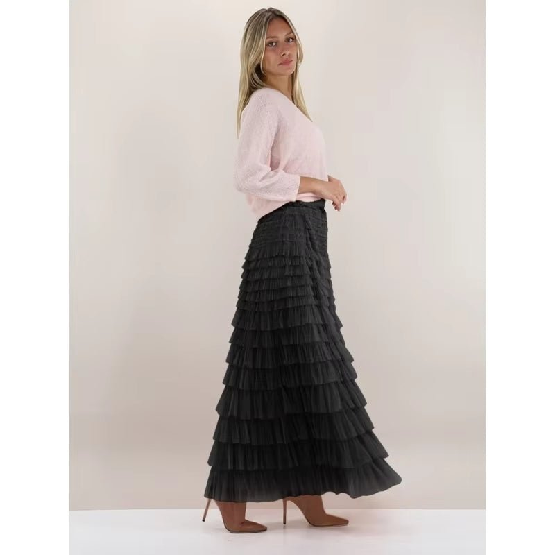 DUNE ROAD_FAIRYTALE TIERED RUFFLE TULLE MESH SKIRT BLACK _ FAIRYTALE TIERED RUFFLE TULLE MESH SKIRT BLACK _ Ebony Boutique NZ