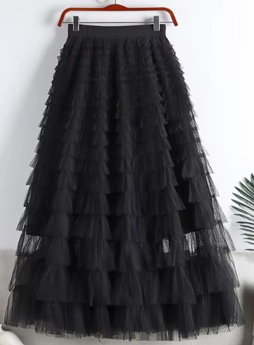 DUNE ROAD_FAIRYTALE TIERED RUFFLE TULLE MESH SKIRT BLACK _ FAIRYTALE TIERED RUFFLE TULLE MESH SKIRT BLACK _ Ebony Boutique NZ