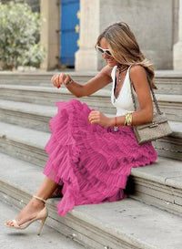 DUNE ROAD_FAIRYTALE TIERED RUFFLE TULLE MESH SKIRT HOT PINK _ FAIRYTALE TIERED RUFFLE TULLE MESH SKIRT HOT PINK _ Ebony Boutique NZ