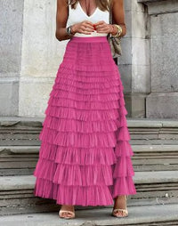 DUNE ROAD_FAIRYTALE TIERED RUFFLE TULLE MESH SKIRT HOT PINK _ FAIRYTALE TIERED RUFFLE TULLE MESH SKIRT HOT PINK _ Ebony Boutique NZ