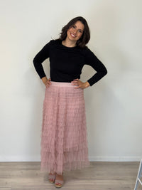 DUNE ROAD_FAIRYTALE TIERED RUFFLE TULLE MESH SKIRT PINK _ FAIRYTALE TIERED RUFFLE TULLE MESH SKIRT PINK _ Ebony Boutique NZ