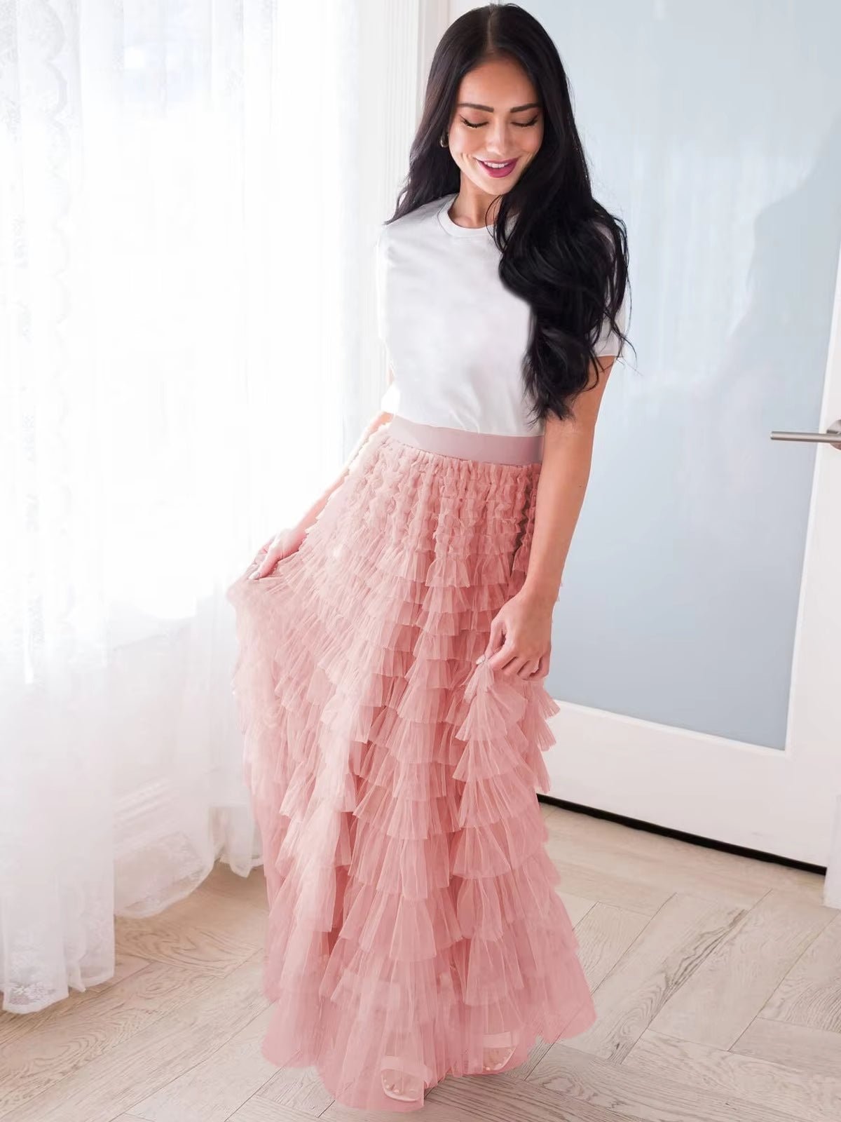 DUNE ROAD_FAIRYTALE TIERED RUFFLE TULLE MESH SKIRT PINK _ FAIRYTALE TIERED RUFFLE TULLE MESH SKIRT PINK _ Ebony Boutique NZ