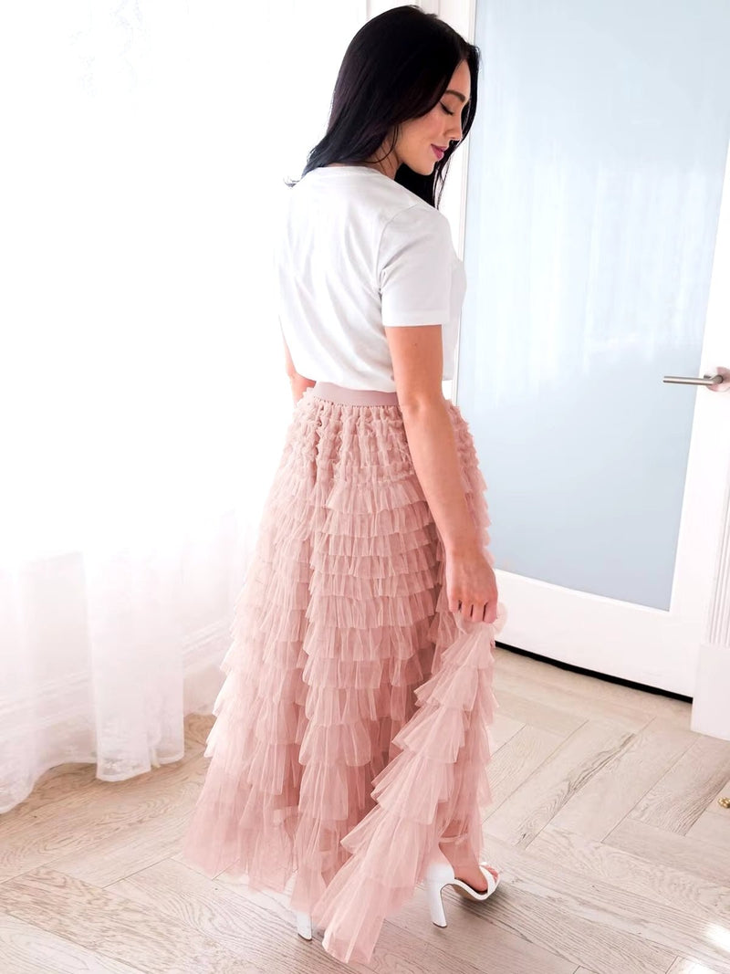 DUNE ROAD_FAIRYTALE TIERED RUFFLE TULLE MESH SKIRT PINK _ FAIRYTALE TIERED RUFFLE TULLE MESH SKIRT PINK _ Ebony Boutique NZ