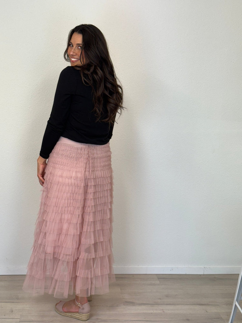 DUNE ROAD_FAIRYTALE TIERED RUFFLE TULLE MESH SKIRT PINK _ FAIRYTALE TIERED RUFFLE TULLE MESH SKIRT PINK _ Ebony Boutique NZ