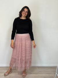 DUNE ROAD_FAIRYTALE TIERED RUFFLE TULLE MESH SKIRT PINK _ FAIRYTALE TIERED RUFFLE TULLE MESH SKIRT PINK _ Ebony Boutique NZ