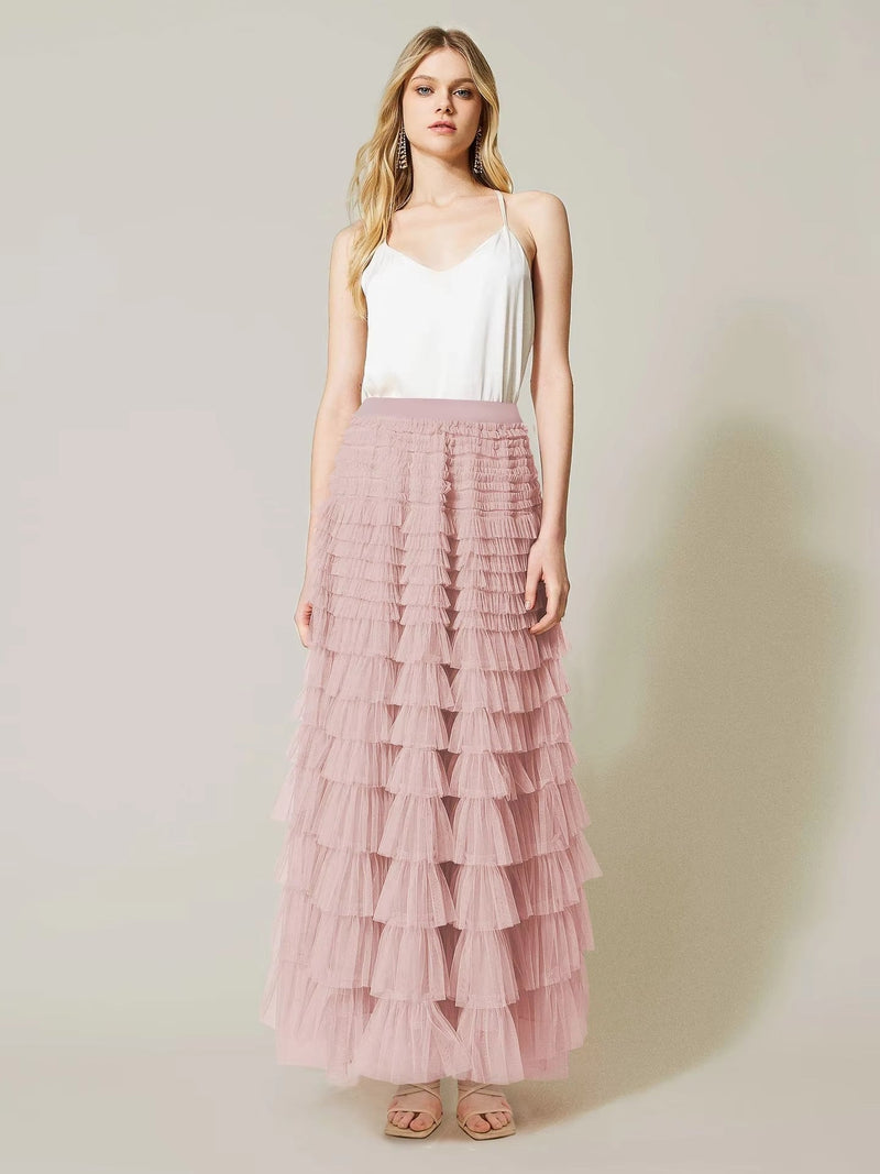 DUNE ROAD_FAIRYTALE TIERED RUFFLE TULLE MESH SKIRT PINK _ FAIRYTALE TIERED RUFFLE TULLE MESH SKIRT PINK _ Ebony Boutique NZ