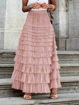 DUNE ROAD_FAIRYTALE TIERED RUFFLE TULLE MESH SKIRT PINK _ FAIRYTALE TIERED RUFFLE TULLE MESH SKIRT PINK _ Ebony Boutique NZ