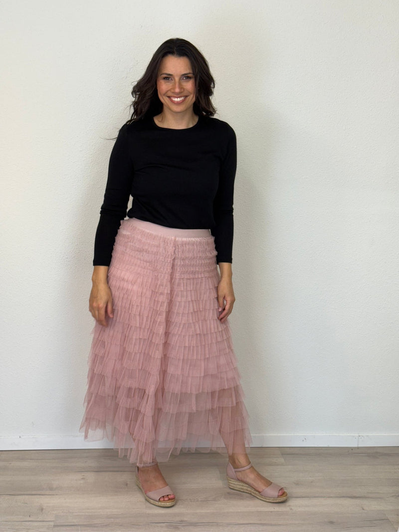 DUNE ROAD_FAIRYTALE TIERED RUFFLE TULLE MESH SKIRT PINK _ FAIRYTALE TIERED RUFFLE TULLE MESH SKIRT PINK _ Ebony Boutique NZ