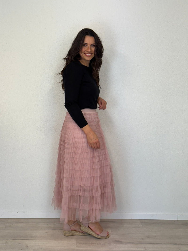 DUNE ROAD_FAIRYTALE TIERED RUFFLE TULLE MESH SKIRT PINK _ FAIRYTALE TIERED RUFFLE TULLE MESH SKIRT PINK _ Ebony Boutique NZ