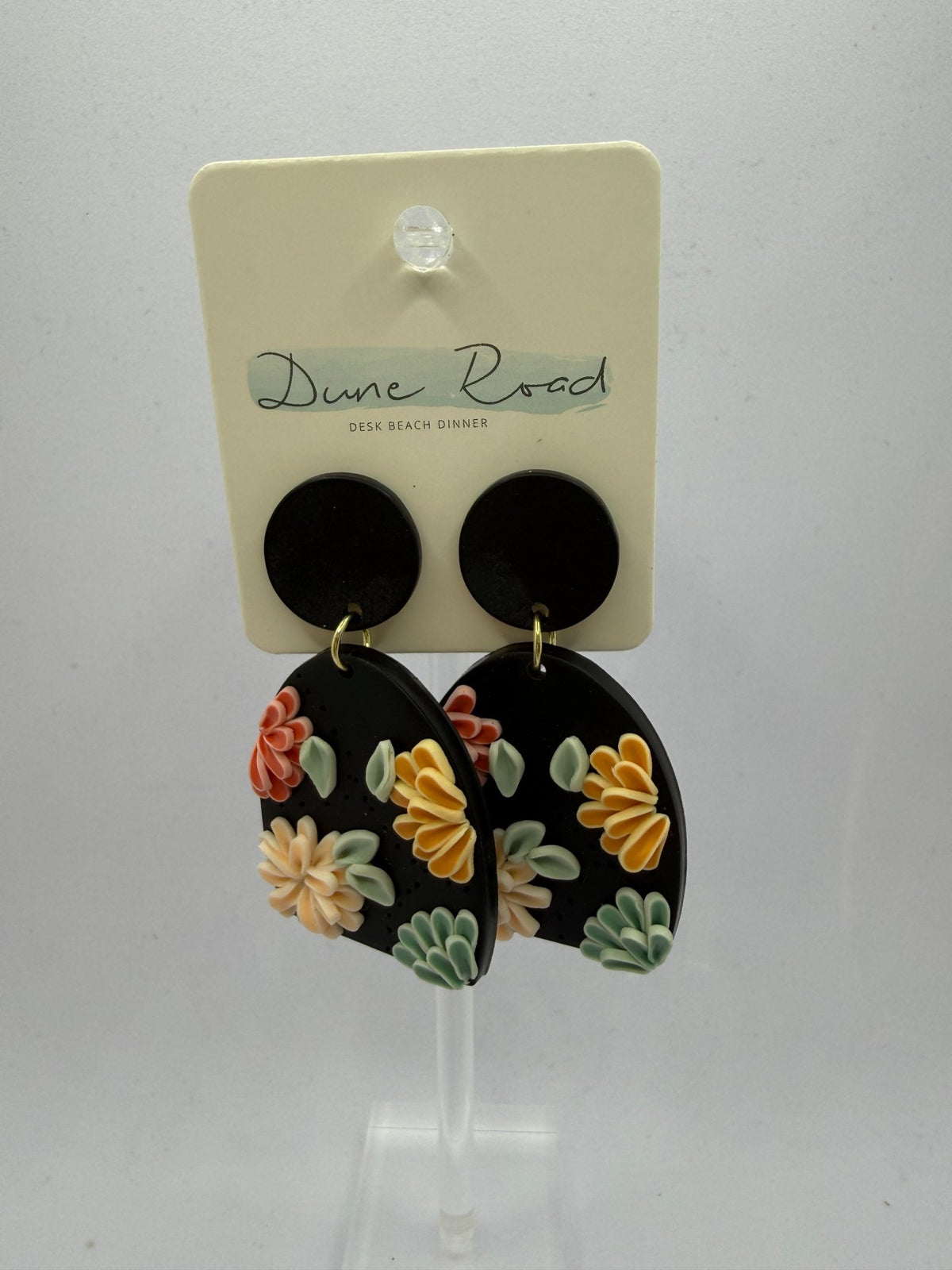 DUNE ROAD_FLORAL ARCH POLYMER CLAY EARRINGS BLACK/MINT/ORANGE/RED/GOLD _ FLORAL ARCH POLYMER CLAY EARRINGS BLACK/MINT/ORANGE/RED/GOLD _ Ebony Boutique NZ