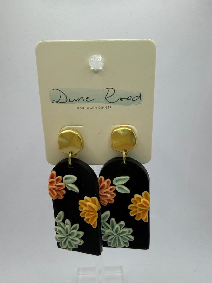DUNE ROAD_FLORAL SLIM ARCH POLYMER CLAY EARRINGS BLACK/MINT/ORANGE/RED/GOLD _ FLORAL SLIM ARCH POLYMER CLAY EARRINGS BLACK/MINT/ORANGE/RED/GOLD _ Ebony Boutique NZ