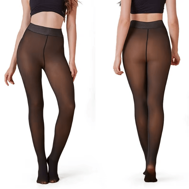 DUNE ROAD_GLOW FIT FLEECE LINED THERMAL TIGHTS PLUS SIZE SINGLE SEAM NUDE/BLACK _ GLOW FIT FLEECE LINED THERMAL TIGHTS PLUS SIZE SINGLE SEAM NUDE/BLACK _ Ebony Boutique NZ
