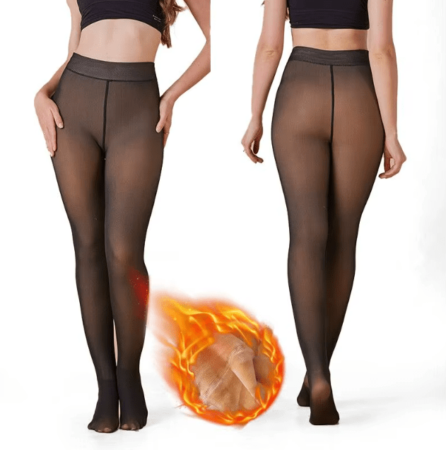 DUNE ROAD_GLOW FIT FLEECE LINED THERMAL TIGHTS PLUS SIZE SINGLE SEAM NUDE/BLACK _ GLOW FIT FLEECE LINED THERMAL TIGHTS PLUS SIZE SINGLE SEAM NUDE/BLACK _ Ebony Boutique NZ