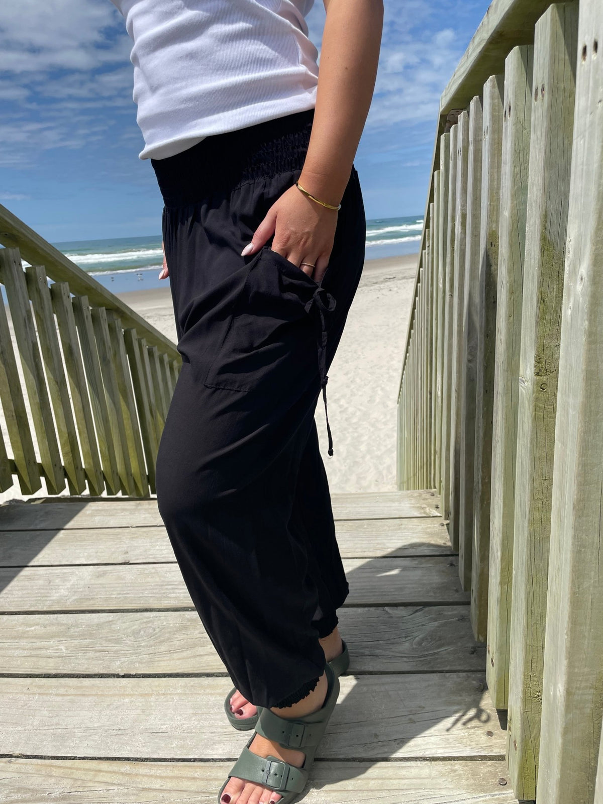 DUNE ROAD_HAREM PANT VISCOSE TIE UP POCKET BLACK _ HAREM PANT VISCOSE TIE UP POCKET BLACK _ Ebony Boutique NZ