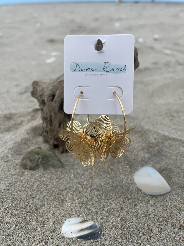 DUNE ROAD_HOOP LARGE PETAL EARRINGS GOLD _ HOOP LARGE PETAL EARRINGS GOLD _ Ebony Boutique NZ