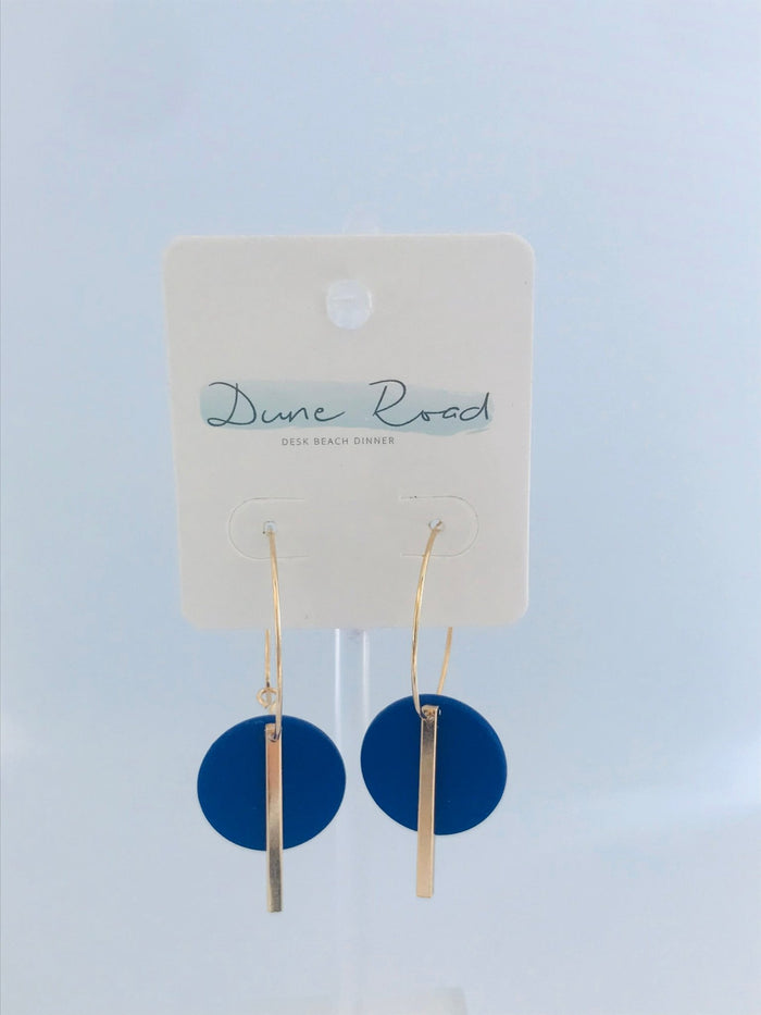 DUNE ROAD_HOOP RESIN CIRCLE GOLD BAR EARRINGS COBALT _ HOOP RESIN CIRCLE GOLD BAR EARRINGS COBALT _ Ebony Boutique NZ