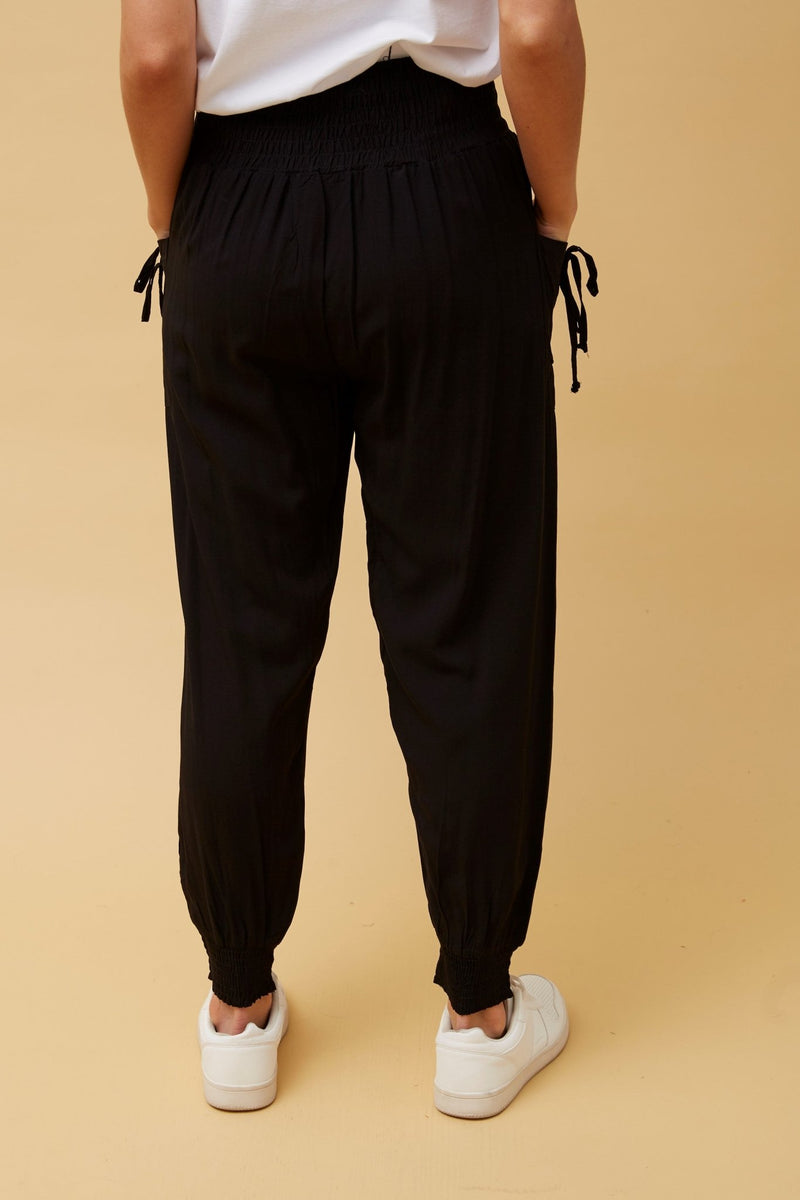 DUNE ROAD_JOGGER VISCOSE JERSEY TIE UP POCKET BLACK _ JOGGER VISCOSE JERSEY TIE UP POCKET BLACK _ Ebony Boutique NZ