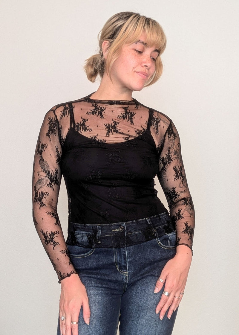 DUNE ROAD_MESH LACE HIGH NECK TOP BLACK _ MESH LACE HIGH NECK TOP BLACK _ Ebony Boutique NZ