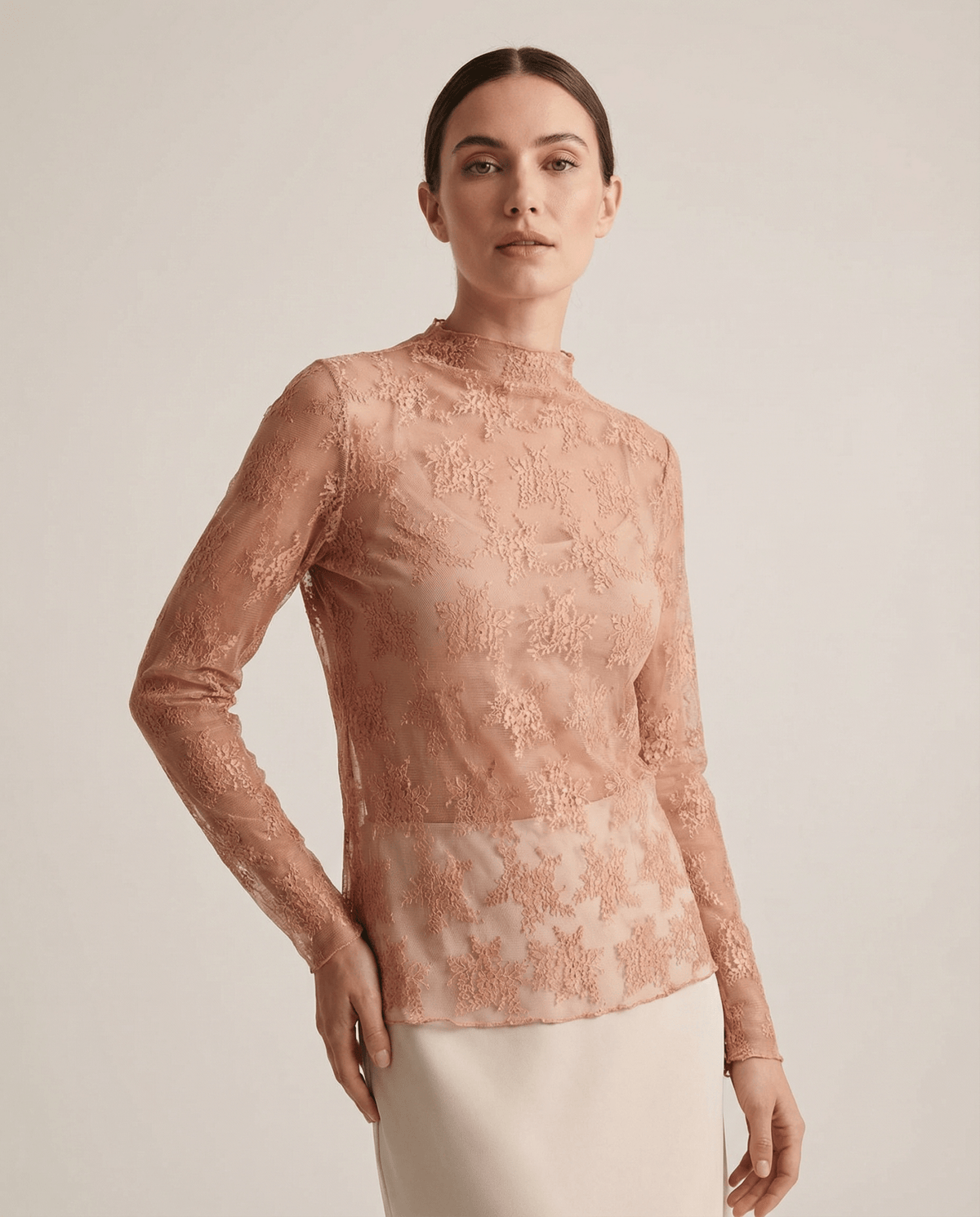 MESH LACE HIGH NECK TOP COPPER_by_DUNE ROAD_women's_in_New Zealand_ MESH LACE HIGH NECK TOP COPPER _
