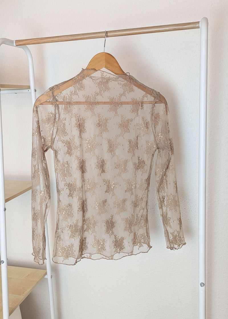 DUNE ROAD_MESH LACE HIGH NECK TOP LATTE _ MESH LACE HIGH NECK TOP LATTE _ Ebony Boutique NZ