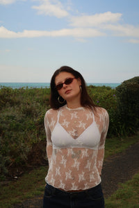 DUNE ROAD_MESH LACE HIGH NECK TOP WHITE _ MESH LACE HIGH NECK TOP WHITE _ Ebony Boutique NZ