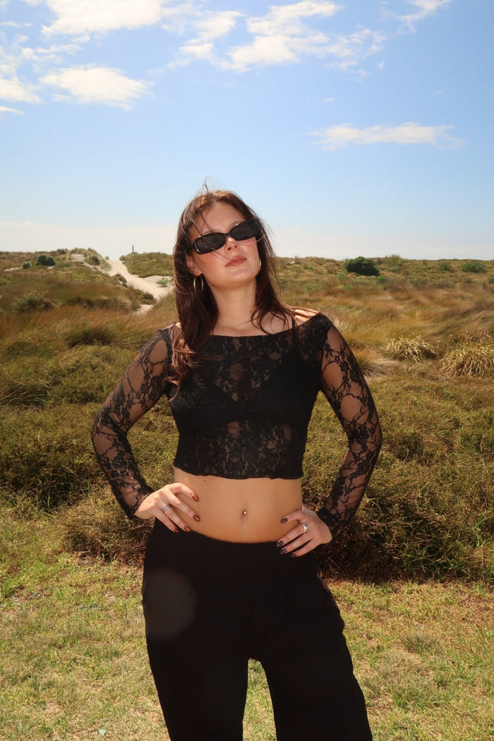 DUNE ROAD_MESH LACE SCOOP NECK CROP TOP BLACK _ MESH LACE SCOOP NECK CROP TOP BLACK _ Ebony Boutique NZ