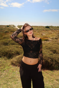 DUNE ROAD_MESH LACE SCOOP NECK CROP TOP BLACK _ MESH LACE SCOOP NECK CROP TOP BLACK _ Ebony Boutique NZ