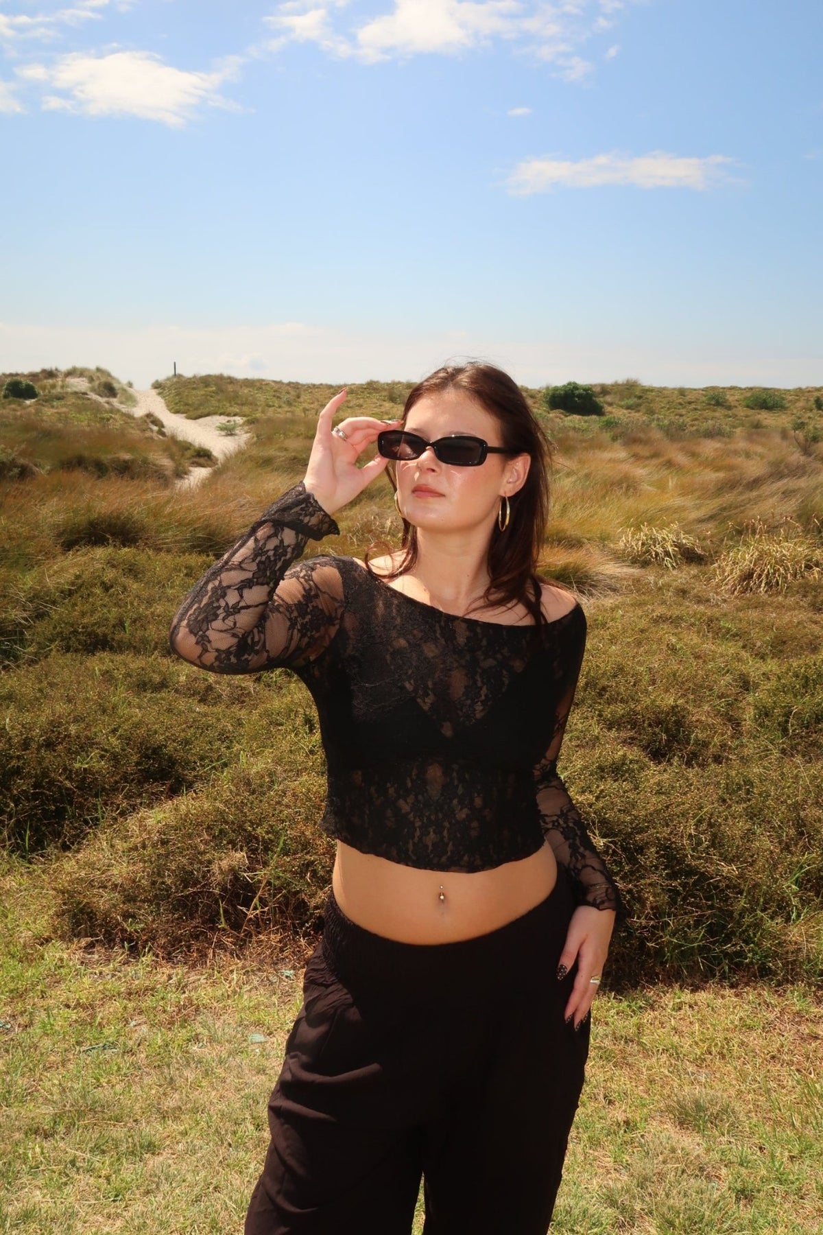 DUNE ROAD_MESH LACE SCOOP NECK CROP TOP BLACK _ MESH LACE SCOOP NECK CROP TOP BLACK _ Ebony Boutique NZ