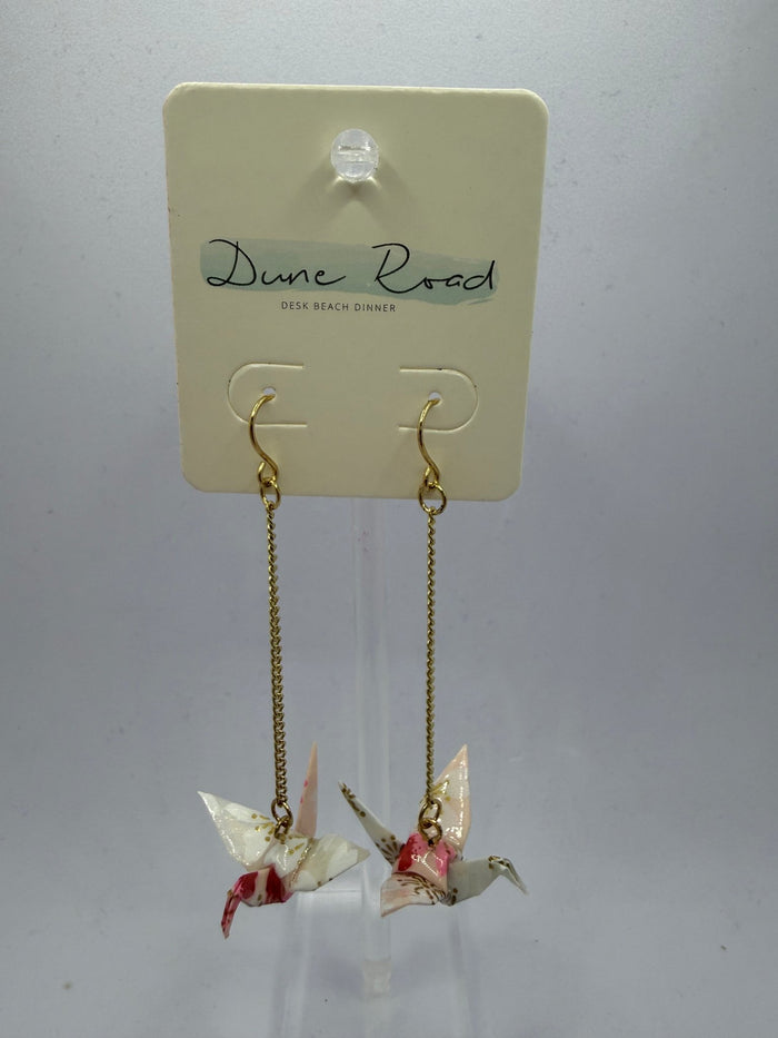 DUNE ROAD_ORIGAMI PAPER CRANE EARRINGS PINK / WHITE _ ORIGAMI PAPER CRANE EARRINGS PINK / WHITE _ Ebony Boutique NZ